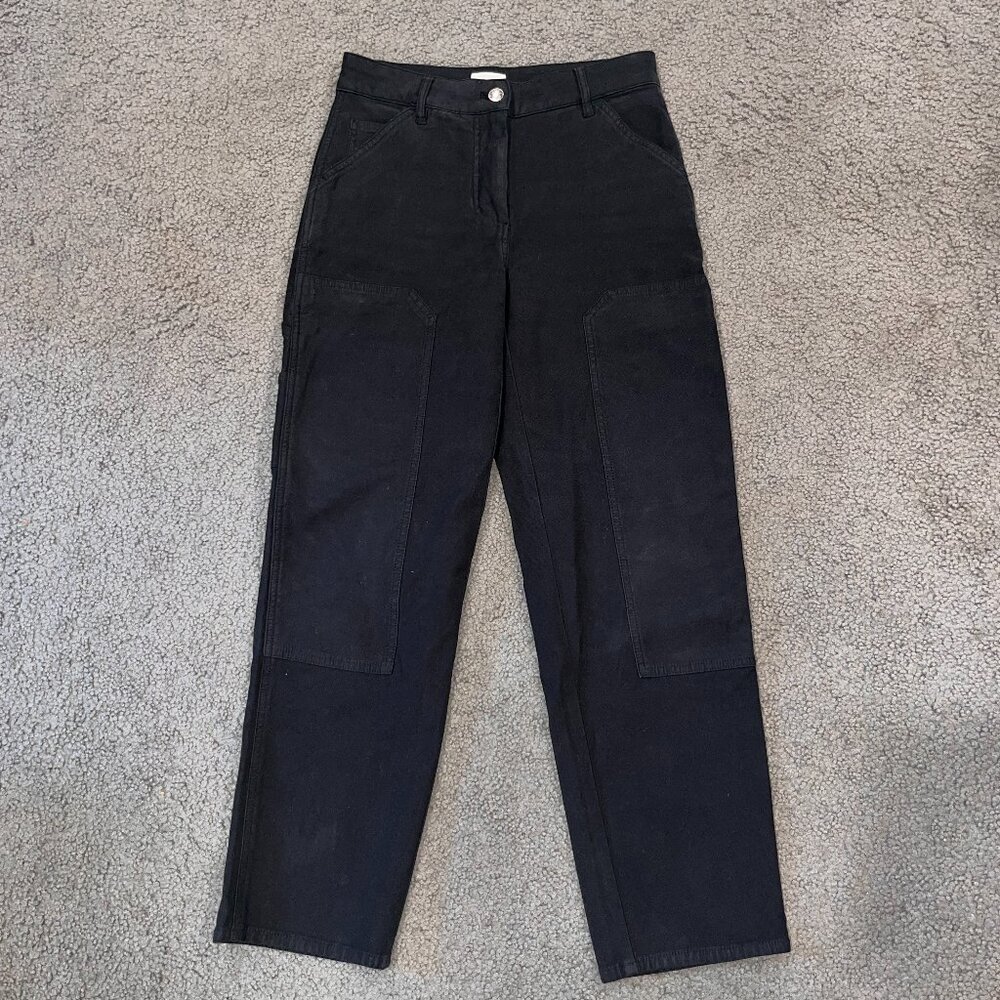 ARITZIA WILFRED FREE MODERN MID RISE UTILITY CARPENTER CARGO PANTS BLACK EUC-  0